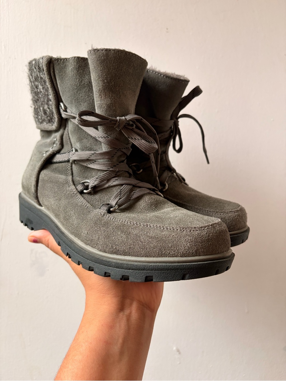 Women's Gray Suede Lace-Up Ankle Boots size 7 M